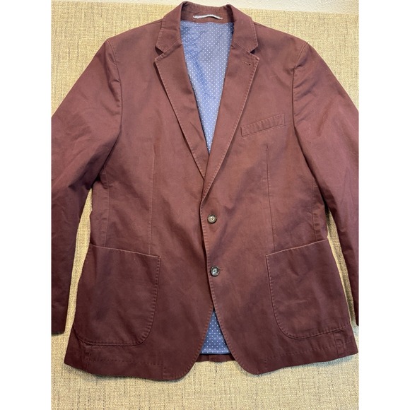 Bugatti Mens 42  Two Button Blazer Sports Coat Suit Jacket Maroon With Blue Line - Picture 2 of 16